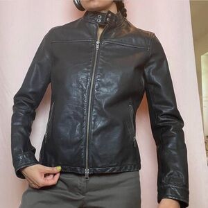 vintage lucky brand genuine 100% washed black leather double zipper jacket